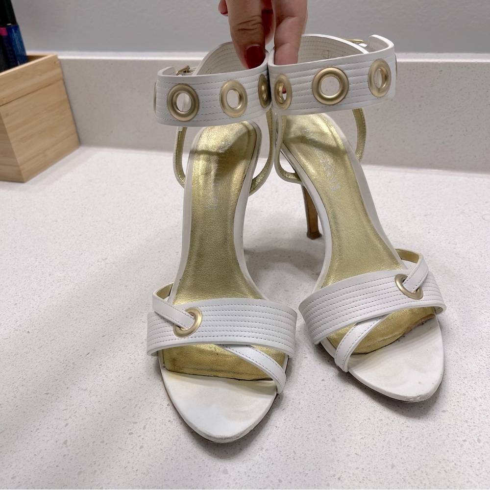 Emilio Pucci
White with Gold Tone Hardware Ankle Wrap Open Toe Sandals
